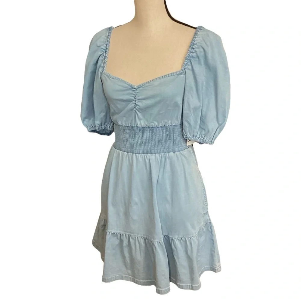 Bar III Chambray Smocked‎ Waist Mini Dress Size Small Style 100124222